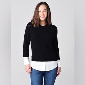 NWT BROCHU WALKER Eton Black Layered Crew Looker Sweater Size Medium